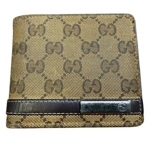 Men’s Gucci GG Canvas Bi-Fold Brown Leather Wallet